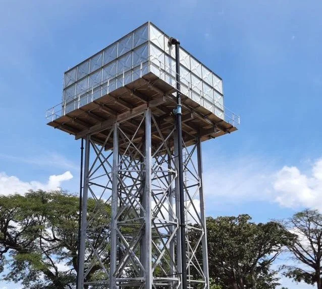 Elevated steel tank stand designed and built by Optimum Earth