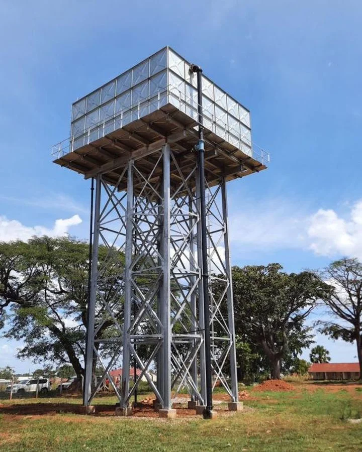 Elevated steel tank stand, commissioned